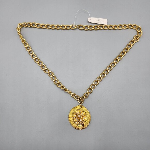 Emma James Sunburst Flower Necklace Liz Claiborne Gold Tone Curb Chain NWT - Picture 1 of 9